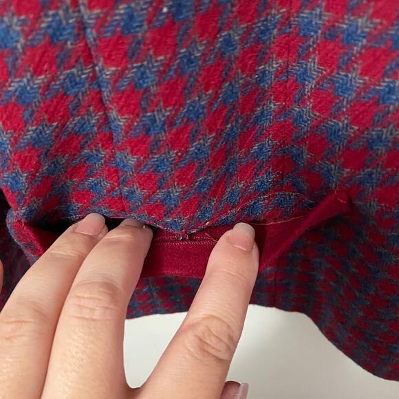 Pendleton Vintage Red & Blue Houndstooth Wool Blazer Jacket Button Closure Sz 14 - Picture 2 of 10